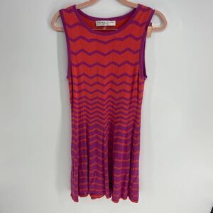 Trina turk Orange Pink Chevron Knit print Sleeveless Mini Dress womens medium